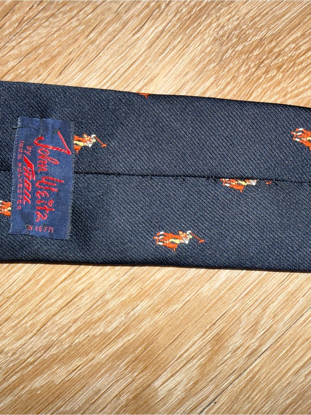 John Weitz Navy Silk Polo Motif Tie with Orange Accents